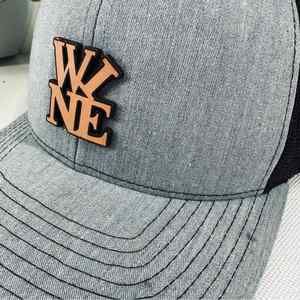 Wine Lover Hat Cap Unique Gift Gray Wood Cutout Adjustable SnapBack